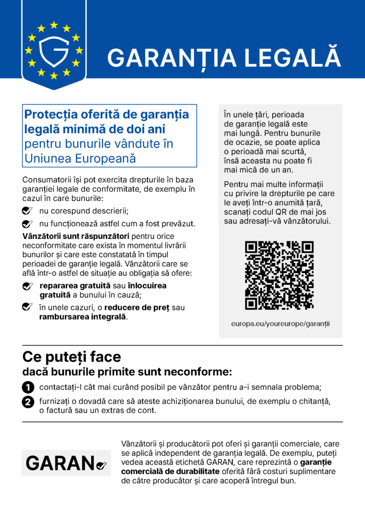 Notificare armonizată UE – garanția legală de minimum 2 ani
